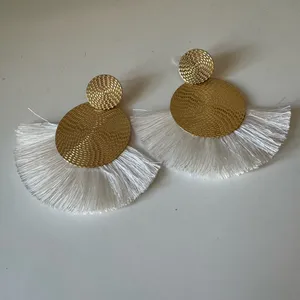 Elegant Gold and Cream Tassel Earrings thumbnail 2
