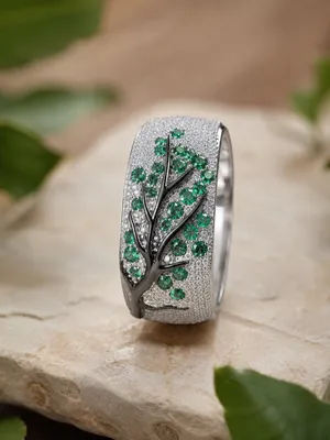 Emerald Tree of Life Silver Tone Statement Ring Size 6 NWT thumbnail 3