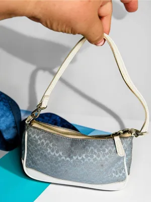 Coach Gray-Blue Signature Jacquard Shoulder Bag with White Trim thumbnail 4