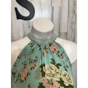 Green floral flare dress size small thumbnail 4