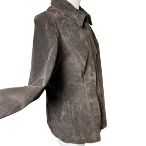 Brown Suede Leather Zip‎ Jacket Collared 90s Minimalist Relativity Women M thumbnail 7