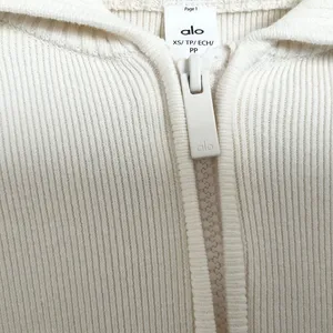 Alo Yoga Scholar Knit Cropped Full Zip Jacket Ivory XS thumbnail 4