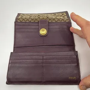 Coach Signature C Flap Brown Burgundy Canvas Wallet thumbnail 5