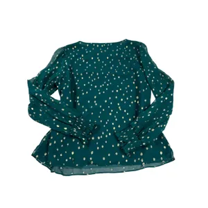 Lilly Pulitzer Green Silk Gold Metallic Polka Dot Smocked Cuff Blouse Top 07109 thumbnail 2