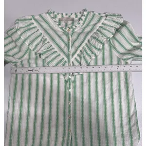 LOFT Green Striped Ruffle Long Sleeve Button Blouse M Cotton Top Peasant Modest thumbnail 8