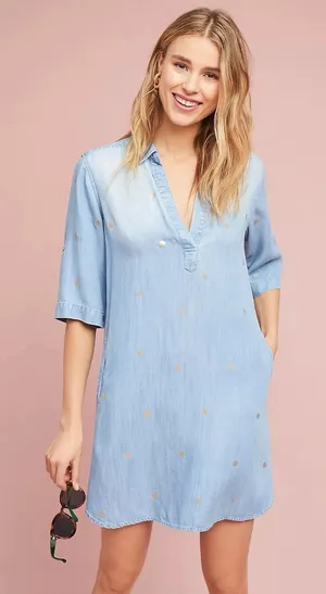 Cloth And Stone Chambray Mini Dress Gold Dotted thumbnail 1