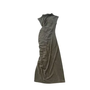 Dress Forum Los Angeles Metallic Shimmer Ruched Mock Neck Midi Dress Silver Gold thumbnail 2
