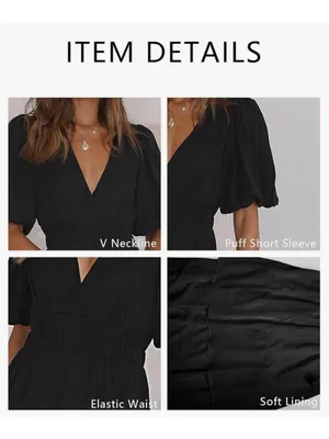 NEW Short Puffy Sleeve V Neck A-Line Flowy Wrap Wedding Guest Lined Dress S thumbnail 10