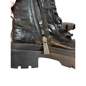 Zara Black Croc-Embossed Lace-Up Combat Boots Size 36 thumbnail 9