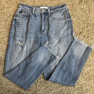 KanCan Jeans Women Size 7/27 Blue Light Wash High‎ Rise Straight Stretch Raw Hem thumbnail 1