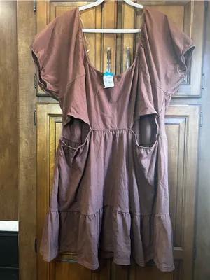 🌸Rue21 Women's Brown Ruffle Cotton Peasant Dress Short Sleeve Cutout Size 4X thumbnail 3
