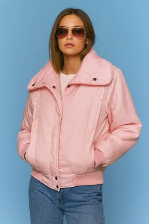Vintage Pink Ski Puffer Jacket Retro Apres Ski Aspen Style Bomber M thumbnail 1