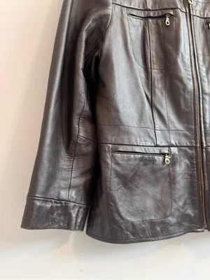 Alfani Women’s 100% Leather Brown Zip Front Jacket Size Large thumbnail 5