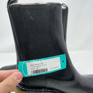 NEW Marc Fisher Fredy Boots 8 Black Leather Chunky Block Heel Lug Sole Pull On thumbnail 6