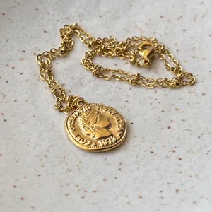 Handmade fully gold tone stainless steel antique vintage chic style coin necklace✨ thumbnail 5
