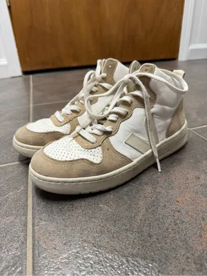 Veja V-15 High Top Lace Up Sneakers Suede Leather Beige White US 8 EU 39 thumbnail 14