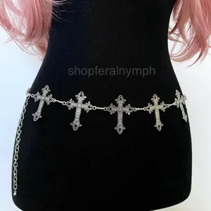 Silver Y2K Gothic Cross Waist Chain Belt, Fits 12 to 35 Inches, X7GA1367 thumbnail 4