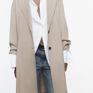NWOT Zara Basic Soft Trench Flowy Coat in Beige Marl. Size medium thumbnail 2