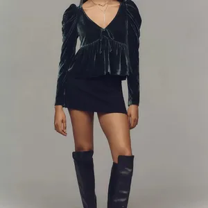NWT Anthropologie Dark Green Maeve Velvet Babydoll top size XS. thumbnail 5