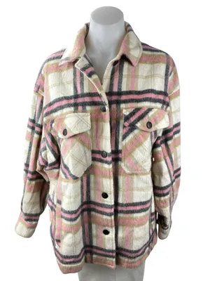 Zara Women's Multicolor Plaid Fleece Long Sleeve Button Down Shirt Jacket Sz M thumbnail 1