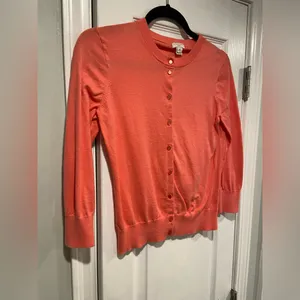 J. Crew Size M Pink Cotton Blend Crew Neck 3/4 Sleeve Button Claire Cardigan thumbnail 3