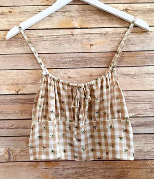 BP Crop Camisole Women’s Size XS Ivory Beige Picnic Check NWT thumbnail 1