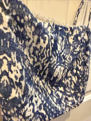 Abercrombie & Fitch Navy and White Printed Spaghetti Strap Crop Top thumbnail 2
