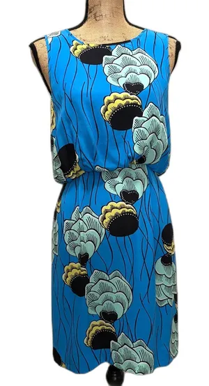 Anthropologie Sariah 100% Silk Palma Blouson Dress‎ Blue Abstract Floral Size 6 thumbnail 1