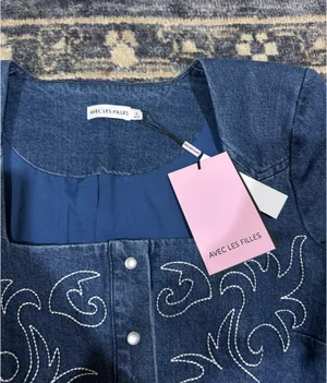 Avec Les Filles Denim Embroidered Mini Dress thumbnail 3