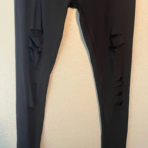 Black High-Waisted Seamless Ripped Straight Leg Leggings SZ L Workout Loungewear thumbnail 2
