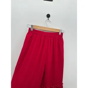 Boho Red Pink Wide Leg Ruffle Pants XS Elastic Waist Festival‎ Hippie Flare thumbnail 4