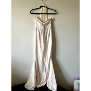Oh Polly Imogene Scarf-Detail Strapless Gown Maxi Dress in Ivory Size 4 thumbnail 8