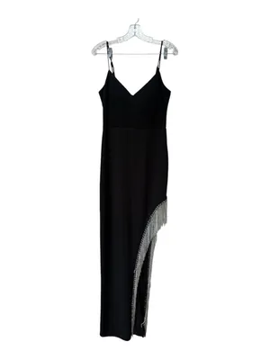 City Triangles Black Rhinestone Fringe Maxi Dress Size 7 Y2K Formal thumbnail 2