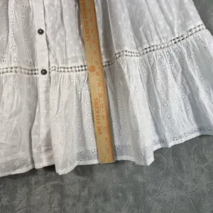 White Eyelet Cotton Maxi Skirt Large Tiered Layered Elastic Pull-On Cottagecore thumbnail 3