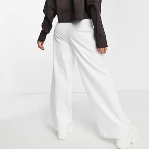 ASOS Collusion 90s Dad Wide Leg Jogger Pants White‎ 6 High Waist Front Seam thumbnail 5