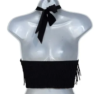 EFFORDRAM Black Faux Suede‎ Front With Rhinestones Halter Top NWOT Size Medium thumbnail 7