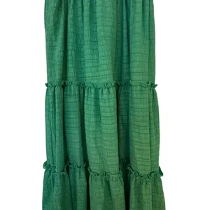Fanco‎ Green Maxi Dress Green Smocked Tiered Small Sleeveless Ruffle Summer thumbnail 3