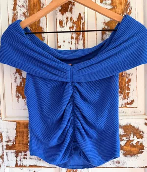 Free People This Cutie Top Off-The-Shoulder Ribbed Blouse Coastal European thumbnail 1