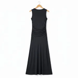 Steve Madden Womens Jace Maxi Dress Large Faded Black Ruched Sleeveless Pullover thumbnail 9