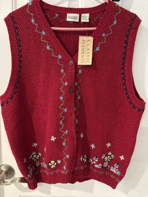 New‎ VTG Classic Elements Knit Vest Floral Embroidered Sleeveless Grandma Core thumbnail 1
