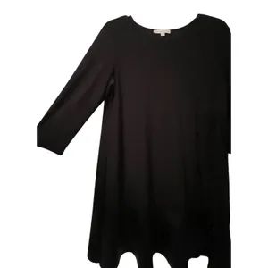 Annalee + Hope Black Faux Leather Trim Shift‎ Dress 3/4 Sleeve Large Made in USA thumbnail 5