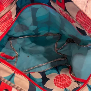 Fossil Floral Nylon Tote Bag Blue White Red‎ Retro Mod Zippered Shopper thumbnail 5