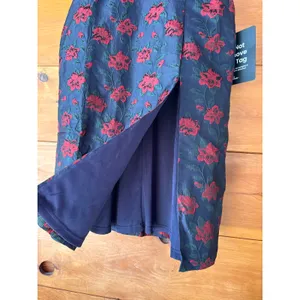 NWT Lulus Immaculate Chicness Navy Floral Brocade Midi Dress Cruise Resort Sz L thumbnail 5
