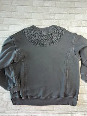 Aerie Crocheted back Oversized Woman’s Crewneck Sweatshirt - Charcoal Gray thumbnail 2