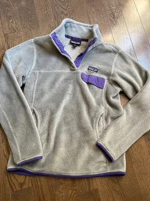 Patagonia Gray and purple fleece 1/4 snap fleece sweatshirt women’s medium thumbnail 1