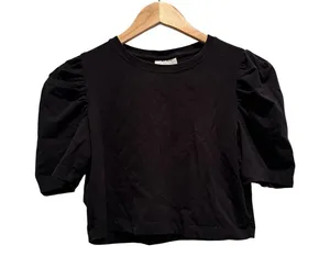 Alice McCall Rosemary Crop Tee Black Puff Sleeve‎ Short Sleeve Top Medium thumbnail 1