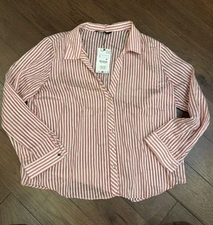 Zara Striped Pink & Cream Button-Up Women's Shirt Size XL NWT - C30-138 thumbnail 1