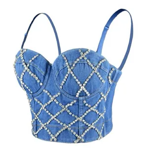 Papaya Blue Rhinestone Embellished Crop Top thumbnail 3