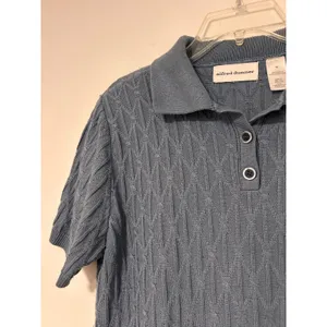 Vintage Alfred Dunner Womens Blue Diamond Knit Short‎ Sleeve Polo Sweater Top M thumbnail 2