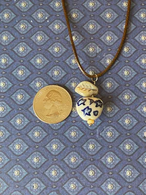 Handmade celestial porcelain heart bead & Czech leaf unique boho fairy whimsical necklace🌙🌀🌟 thumbnail 7